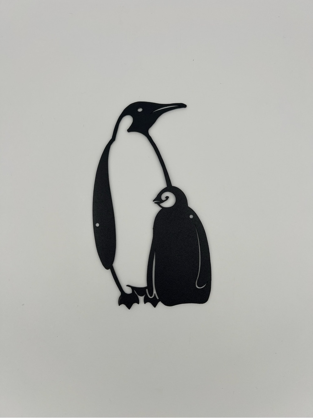 Laser Cut Metal Wall Art Decorative by Redline Steel Black Penguin and chick